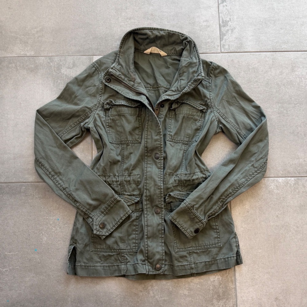 Vintage Hollister Co Y2K Olive Green Military Utility Jacket Preppy Grunge Small